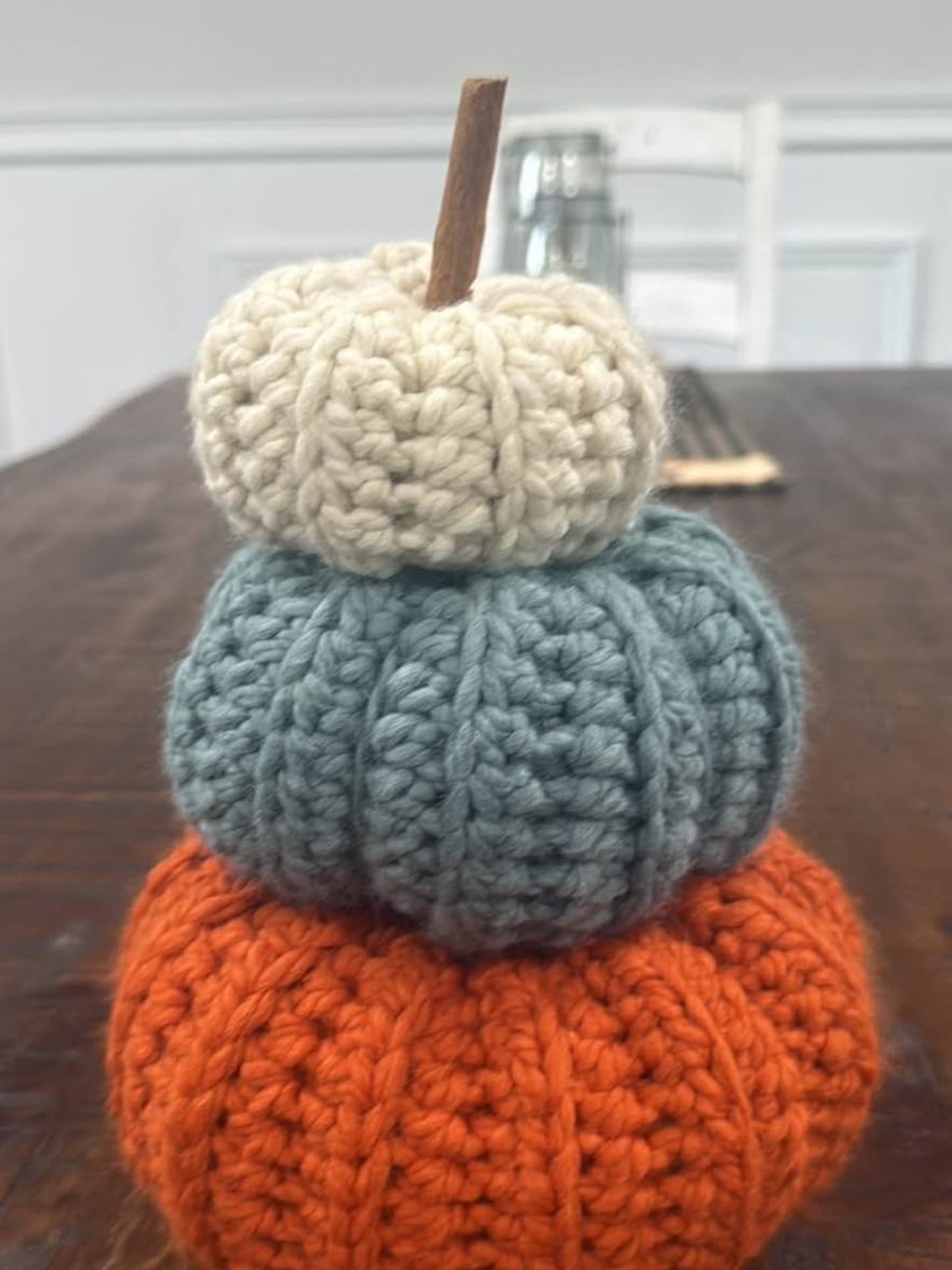 Source Unknown Knit Stacked Pumpkins - Cream, Blue, Orange